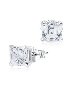 Emerald Cut Silver Stud Earring STS-3286