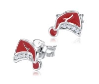 Enamel Christmas Hat With  Crystal Silver Stud Earrings STS-5518E