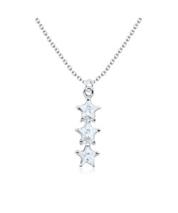 Three Crystal Star Silver Necklace SPE-1371