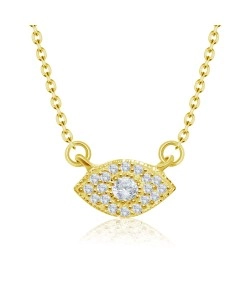 Gold Plated Evil Eye Surrounded CZ Stones Silver Necklace SPE-2107-GP