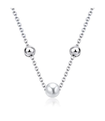 White Pearl and 3mm Balls Silver Necklace SPE-2477